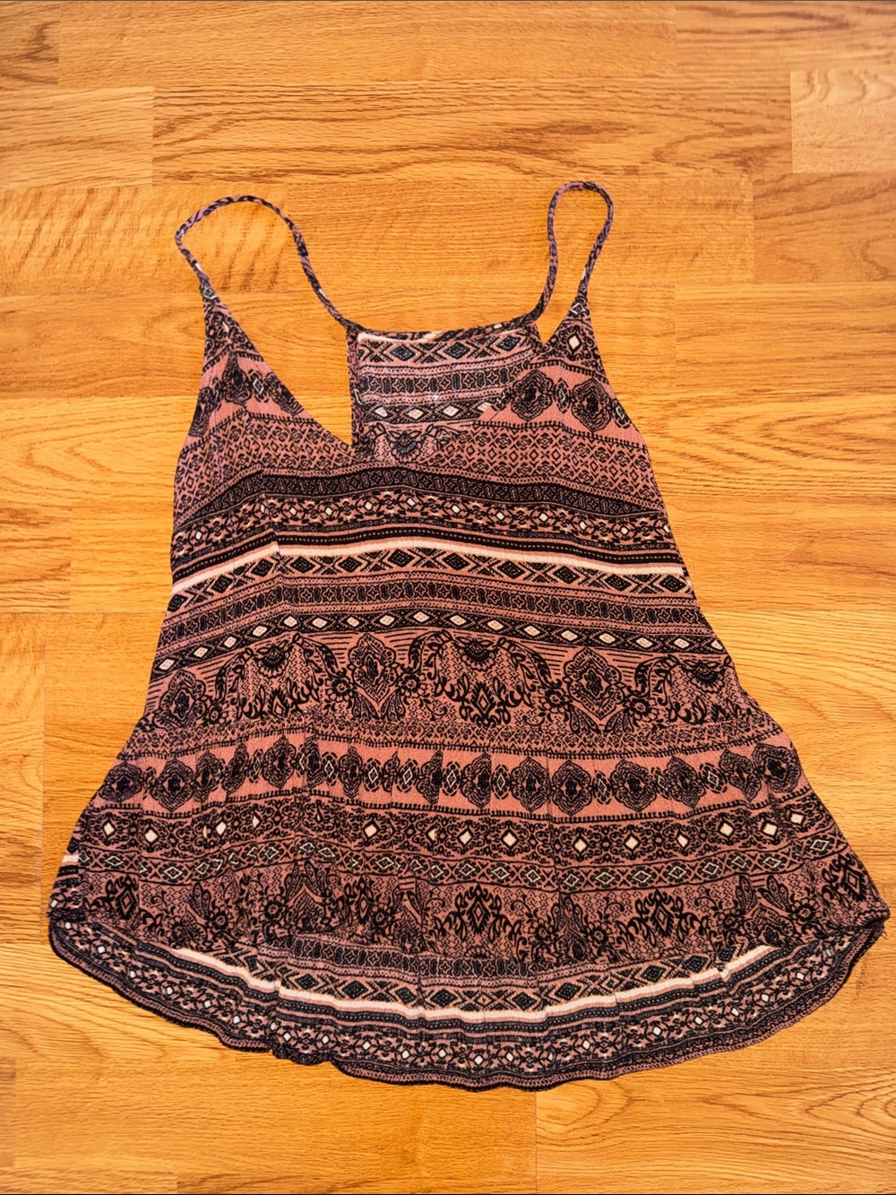 Women's Pink Patterned Tribal Print Spaghetti Strap Tank Top